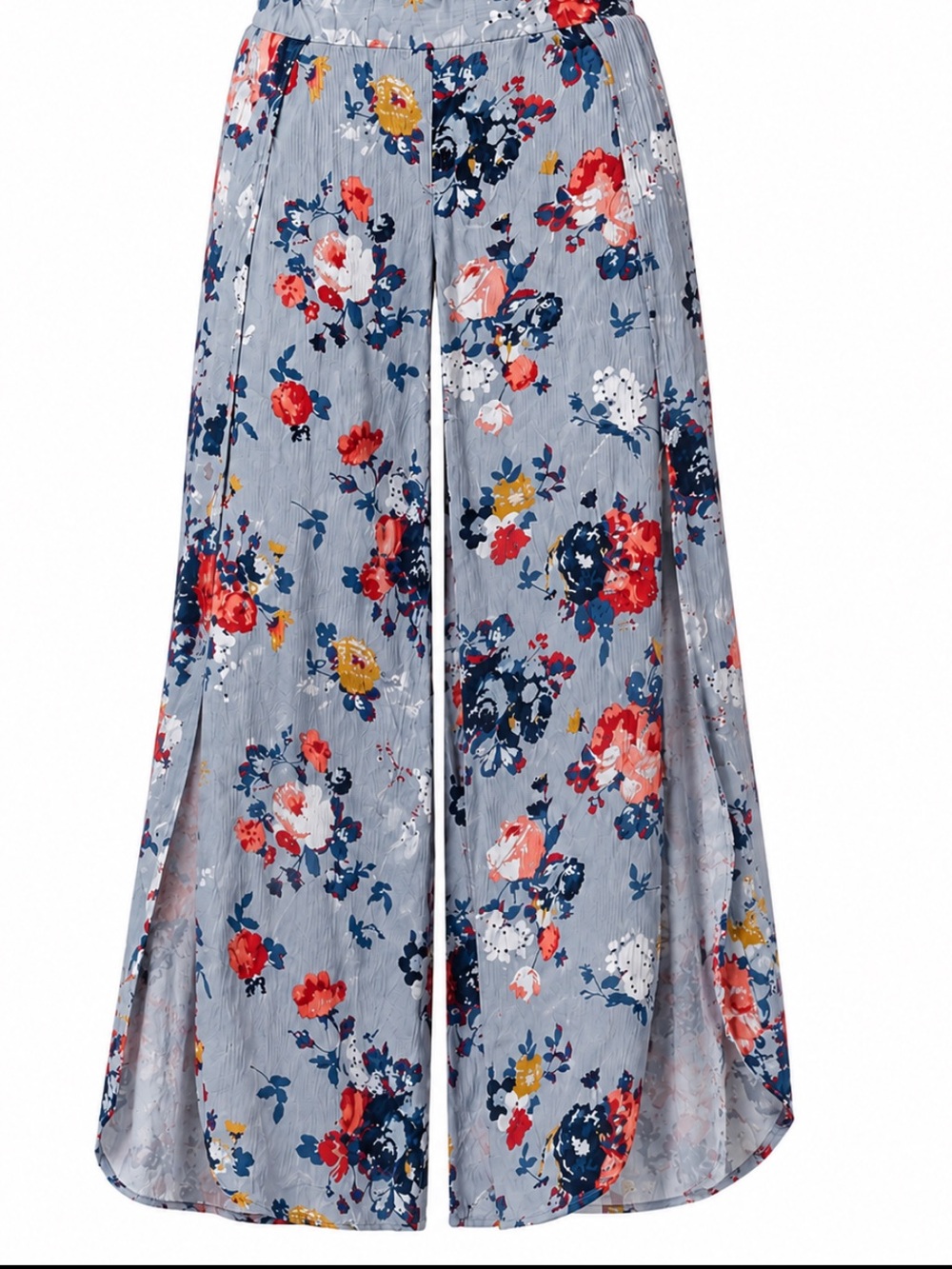 Mudd Floral Wide Leg Split Slit Lounge Pants Gray Pink Blue Size Small Y2K Vibe